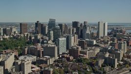5.5K aerial stock footage approaching, flying by skyscrapers, Downtown Boston, Massachusetts Aerial Stock Footage | AX142_151E