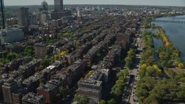 5.5K aerial stock footage approaching Victorian brownstones, Back Bay, Downtown Boston, Massachusetts Aerial Stock Footage | AX142_156E
