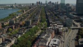 5.5K aerial stock footage of Victorian brownstones, Boston Common, Back Bay, Downtown Boston, Massachusetts Aerial Stock Footage | AX142_163E