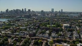 5.5K aerial stock footage over Bunker Hill Monument toward Downtown skyline, Charlestown, Massachusetts Aerial Stock Footage | AX142_194E