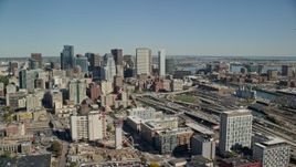5.5K aerial stock footage flying by skyscrapers, revealing Interstate 93, Downtown Boston, Massachusetts Aerial Stock Footage | AX142_204