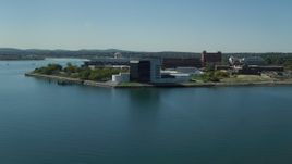 5.5K aerial stock footage approaching the John F. Kennedy Presidential Library, Boston, Massachusetts Aerial Stock Footage | AX142_216