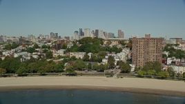 5.5K aerial stock footage of Dorchester Heights Monument, South Boston, Downtown Boston, Massachusetts Aerial Stock Footage | AX142_225E