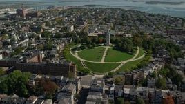 5.5K aerial stock footage of neighborhoods, Dorchester Heights Monument, South Boston, Massachusetts Aerial Stock Footage | AX142_230