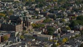 5.5K aerial stock footage flying by the Gate of Heaven Catholic Church, South Boston, Massachusetts Aerial Stock Footage | AX142_231