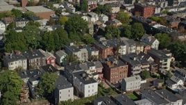 5.5K aerial stock footage flying by residential neighborhoods, South Boston, Massachusetts Aerial Stock Footage | AX142_232