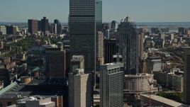 5.5K aerial stock footage flying by Prudential Tower, 111 Huntington Avenue, Downtown Boston, Massachusetts Aerial Stock Footage | AX142_308