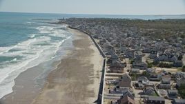 5.5K aerial stock footage flying over oceanfront homes, approaching coastal town, Marshfield, Massachusetts Aerial Stock Footage | AX143_056E