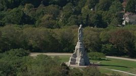 5.5K aerial stock footage flying by National Monument to the Forefathers, Plymouth, Massachusetts Aerial Stock Footage | AX143_093