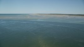 5.5K aerial stock footage approaching sand bars, low tide, Cape Cod Bay, Massachusetts Aerial Stock Footage | AX143_146