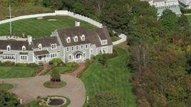 5.5K aerial stock footage orbiting front of mansion, Cape Cod, Dennis, Massachusetts Aerial Stock Footage | AX143_169