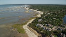 5.5K aerial stock footage flying over beach, beachfront homes, Cape Cod, Brewster, Massachusetts Aerial Stock Footage | AX143_172E