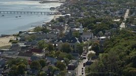 5.5K aerial stock footage of Provincetown Town Hall, Unitarian Universalist Meeting House, Provincetown, Massachusetts Aerial Stock Footage | AX143_229E
