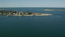 5.5K aerial stock footage of oceanfront property, Nantucket Harbor Range Lights, Nantucket, Massachusetts Aerial Stock Footage | AX144_081