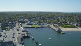 5.5K aerial stock footage approaching a small coastal town, from over the water,  Nantucket, Massachusetts Aerial Stock Footage | AX144_082