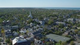5.5K aerial stock footage flying by small coastal town, approaching church, Nantucket, Massachusetts Aerial Stock Footage | AX144_083