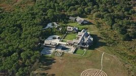 5.5K aerial stock footage of a bird's eye over mansion, Chappaquiddick Island, Martha's Vineyard, Massachusetts Aerial Stock Footage | AX144_125
