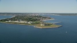 6k aerial stock footage approaching Fort Taber, water treatment plant, New Bedford, Massachusetts Aerial Stock Footage | AX144_185E