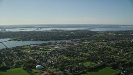 6k aerial stock footage approaching coastal community, Middletown, Rhode Island Aerial Stock Footage | AX144_224E