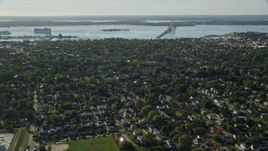 6k aerial stock footage approaching, fly over coastal community, Newport, Rhode Island Aerial Stock Footage | AX144_226E