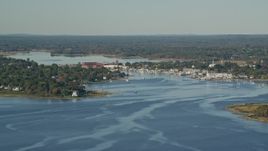 6k aerial stock footage flying by small coastal town, waterfront homes, Warren, Rhode Island Aerial Stock Footage | AX145_015