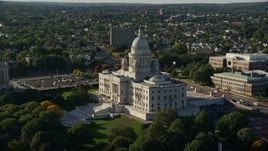 6k aerial stock footage flying by the Rhode Island State House, Providence, Rhode Island Aerial Stock Footage | AX145_038E
