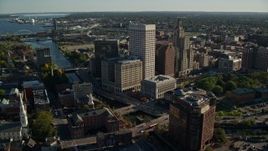 6k aerial stock footage orbiting downtown skyscrapers, Downtown Providence, Rhode Island Aerial Stock Footage | AX145_042E