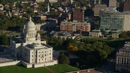 6k aerial stock footage of Rhode Island State House, Providence Station, Downtown Providence, Rhode Island Aerial Stock Footage | AX145_052E