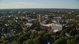 6k aerial stock footage flying by Brown University, colorful trees, Providence, Rhode Island Aerial Stock Footage | AX145_062E