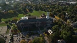 6k aerial stock footage approaching Hope High School, tilt down, Providence, Rhode Island Aerial Stock Footage | AX145_067