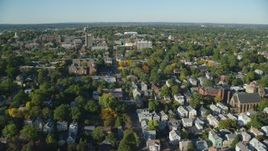 6k aerial stock footage approaching Brown University, colorful trees, Providence, Rhode Island Aerial Stock Footage | AX145_070
