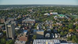 6k aerial stock footage of Brown University, Meehan Auditorium, Pizzitola Sports Center, Providence, Rhode Island Aerial Stock Footage | AX145_072