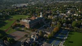 6k aerial stock footage approaching Hope High School and tilt down, Providence, Rhode Island Aerial Stock Footage | AX145_074