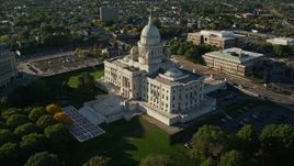 6k aerial stock footage approaching the Rhode Island State House, Downtown Providence, Rhode Island Aerial Stock Footage | AX145_086E