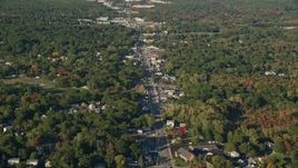 6k aerial stock footage flying over small town, Washington Street, autumn, Attleboro, Massachusetts Aerial Stock Footage | AX145_096