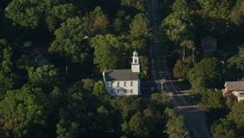 6k aerial stock footage flying by First Congregational Church, tilt down, North Attleborough, Massachusetts Aerial Stock Footage | AX145_100