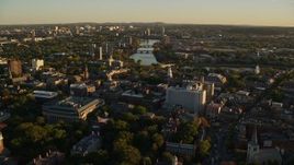 6k aerial stock footage flying by Harvard University, Cambridge, Massachusetts, sunset Aerial Stock Footage | AX146_022E