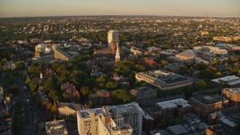 6k aerial stock footage approaching Memorial Church, Harvard University, Massachusetts, sunset Aerial Stock Footage | AX146_044E