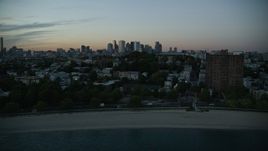 6k aerial stock footage of Waterfront homes, Dorchester Heights Monument, South Boston, Massachusetts, twilight Aerial Stock Footage | AX146_119E