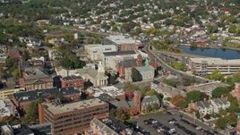 6K aerial stock footage flying by the Tabernacle Church in autumn, Salem, Massachusetts Aerial Stock Footage | AX147_042E