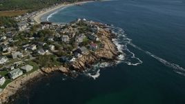 6K aerial stock footage flying by oceanfront homes, Gloucester, Massachusetts Aerial Stock Footage | AX147_108