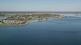 6K aerial stock footage approaching a coastal town in autumn, Ipswich, Massachusetts Aerial Stock Footage | AX147_150