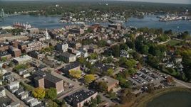6K aerial stock footage of a small coastal town in autumn, Portsmouth, New Hampshire Aerial Stock Footage | AX147_179