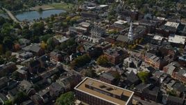 6K aerial stock footage of office buildings and streets in a small coastal town, autumn, Portsmouth, New Hampshire Aerial Stock Footage | AX147_183
