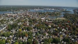 6K aerial stock footage flying over coastal town, autumn, Portsmouth, New Hampshire Aerial Stock Footage | AX147_219E