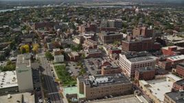 6K aerial stock footage flying over downtown office buildings, autumn, Portland, Maine Aerial Stock Footage | AX147_334E