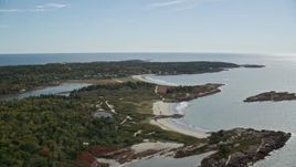 6K aerial stock footage flying by beaches, oceanfront homes, autumn, Phippsburg, Maine Aerial Stock Footage | AX147_382