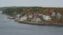 6K aerial stock footage flying by waterfront homes, colorful trees, autumn, Georgetown, Maine Aerial Stock Footage | AX147_397