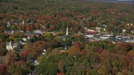 6K aerial stock footage orbiting a small coastal town, Camden Harbor, autumn, Camden, Maine Aerial Stock Footage | AX148_117E