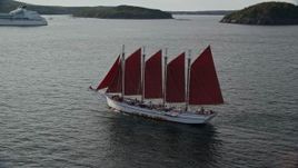 5.5K aerial stock footage tracking a sailing ship in Bar Harbor, Maine Aerial Stock Footage | AX148_197